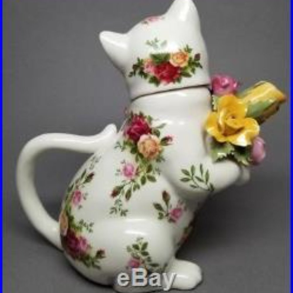 royal albert old country rose cat teapot, new in b - Picture 2 of 6